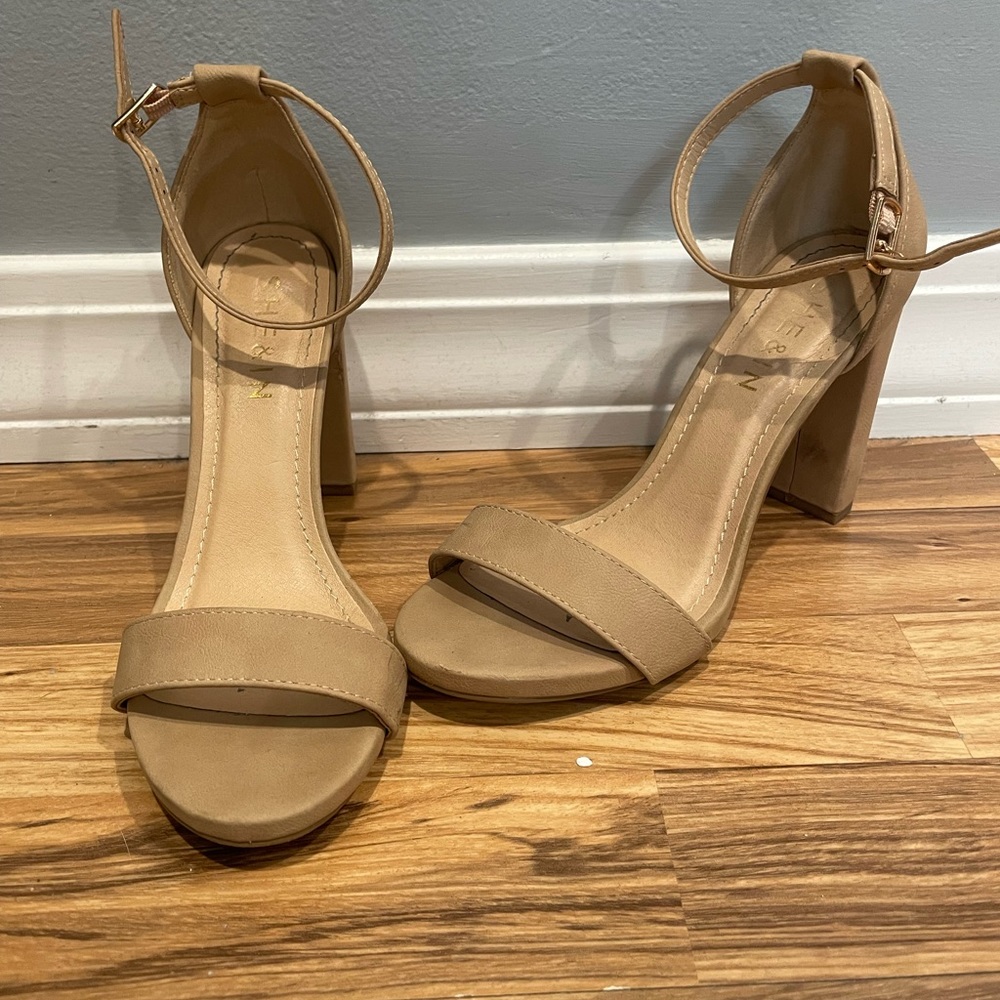 Open Toe Block Heels, Size: 7, Tan